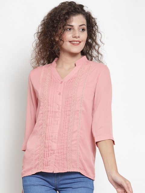 Global Republic Women Peach-Coloured Lace Detailed Shirt Style Top