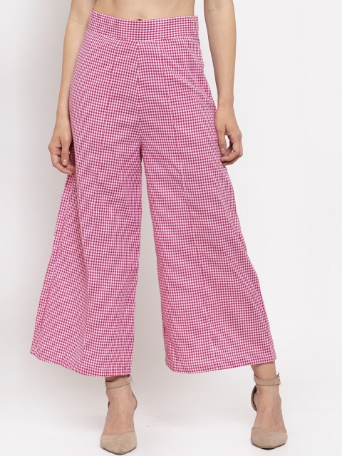

Meee Women Pink & White Checked Flared Palazzos