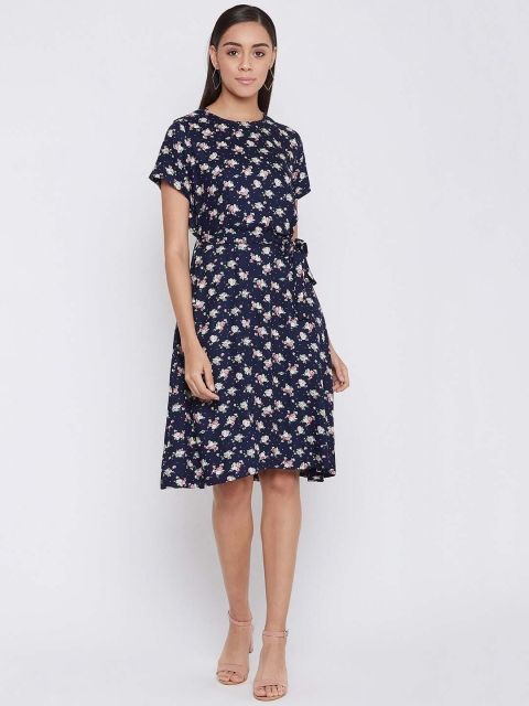 

Crimsoune Club Women Navy Blue Printed A-Line Dress
