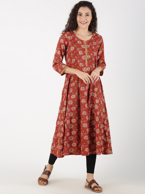 

Saffron Threads Women Orange & Beige Printed Anarkali Kurta