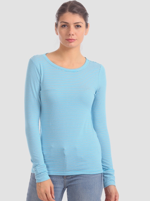

GAP Women Blue & White Striped Round Neck T-shirt