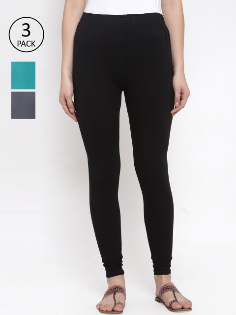 

TAG 7 Women Pack Of 3 Solid Leggings, Black