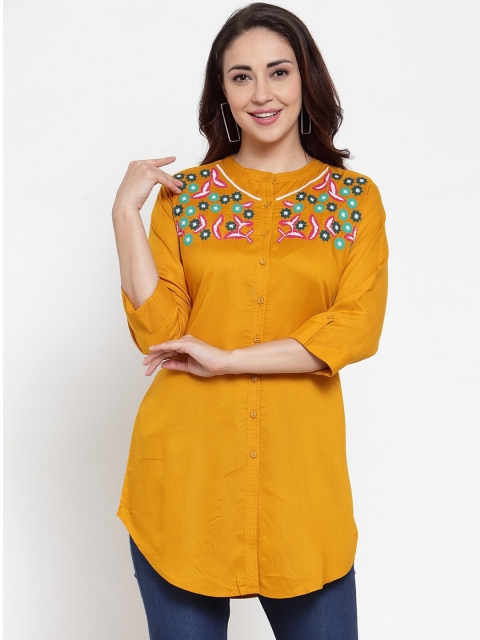 

Baani Mustard Yellow Embroidered Rayon Tunic