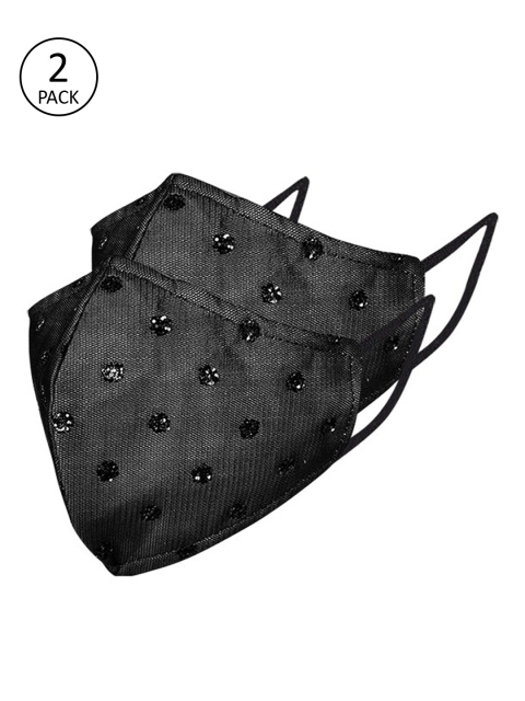 

Ahalyaa Women Pack Of 2 4-Ply Reusable Cloth Mask, Black
