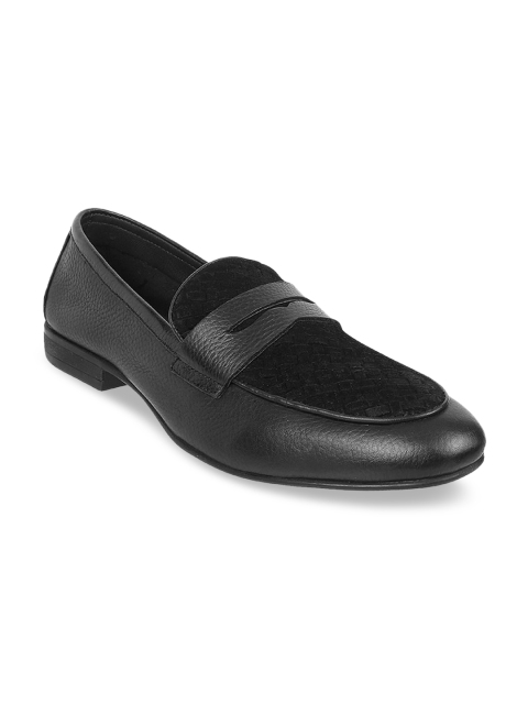 

Metro Men Black Solid Leather Formal Slip-Ons
