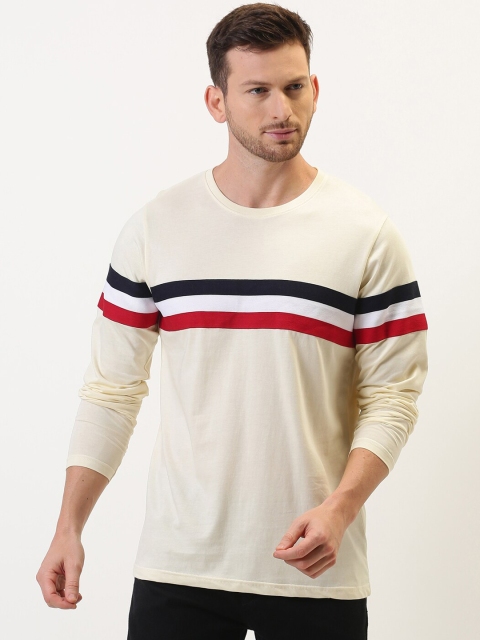 

Difference of Opinion Men Cream-Coloured & White Striped Round Neck T-shirt