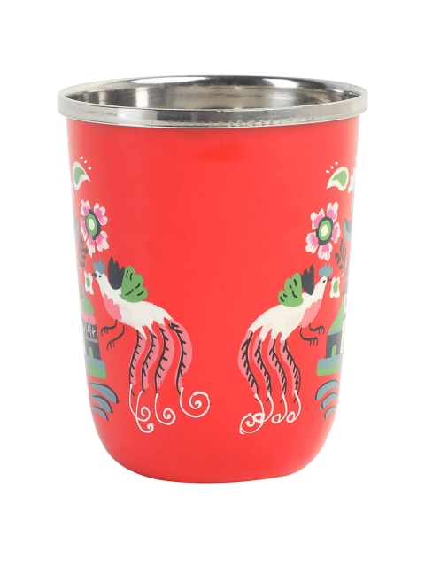 

Chumbak Coral Red Hand-Painted Stainless Steel Glass