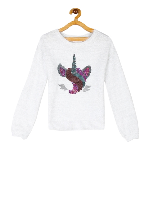 

The Childrens Place Girls White & Magenta Pink Reverse Sequins Pullover Sweater