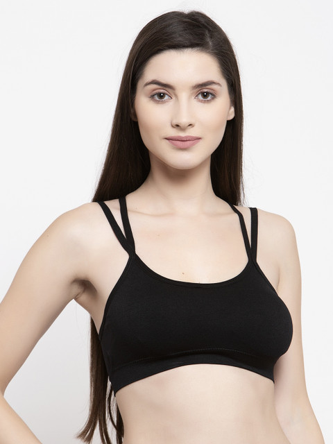 

Laceandme Black Solid Non-Wired Lightly Padded Sports Bra