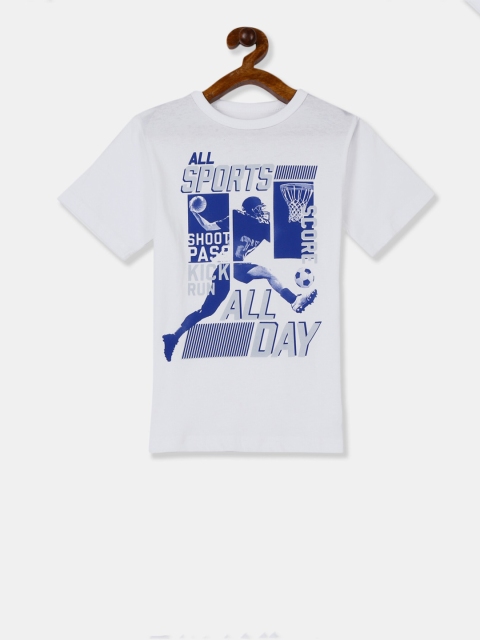 

The Childrens Place Boys White Blue Printed Round Neck Pure Cotton T-shirt