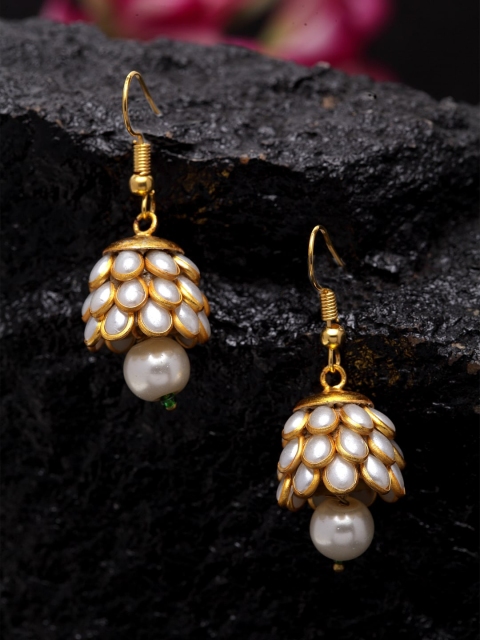 

DUGRISTYLE White & Gold Classic Jhumkas