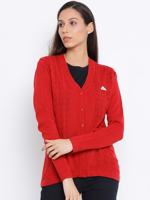 

Monte Carlo Women Red Solid Cardigan Sweater