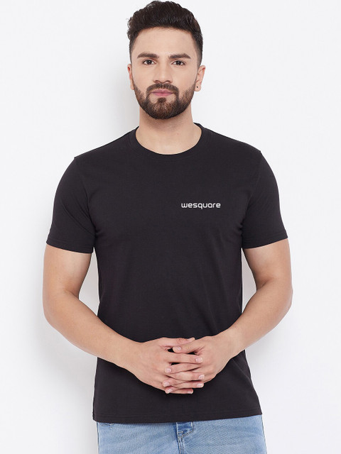 

wesquare Men Black Solid Round Neck T-shirt