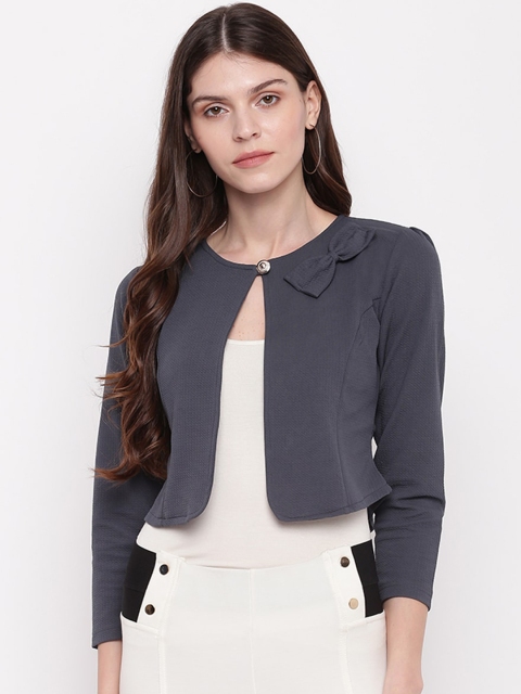 

Mayra Women Grey Solid Tailored Jacket with Bow Details