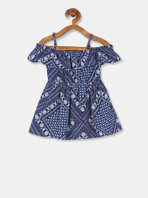 

The Childrens Place Girls Blue Floral Printed Fit and Flare Dress