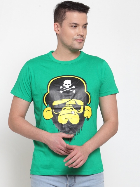 

DOOR74 Men Green & Black Printed Round Neck T-shirt