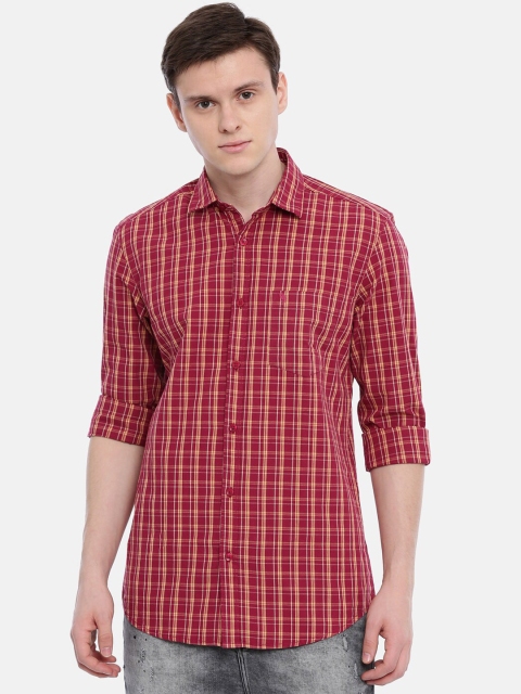 

Classic Polo Men Red & Yellow Slim Fit Checked Casual Shirt