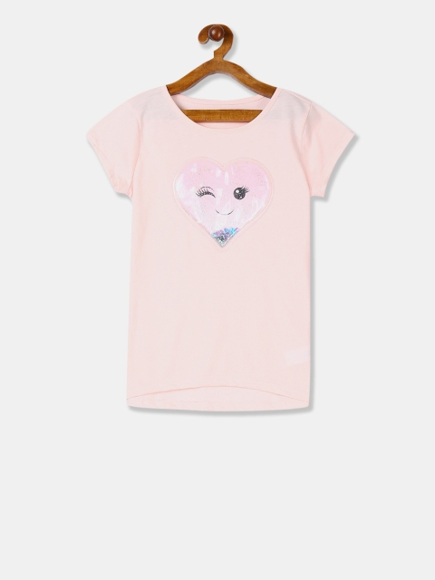 

The Childrens Place Girls Pink Self Design Round Neck T-shirt