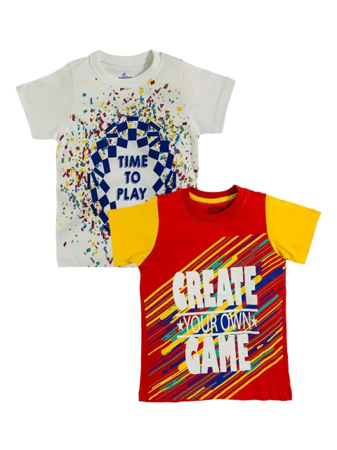 

KiddoPanti Boys Pack Of 2 Red & White Printed Round Neck T-shirt