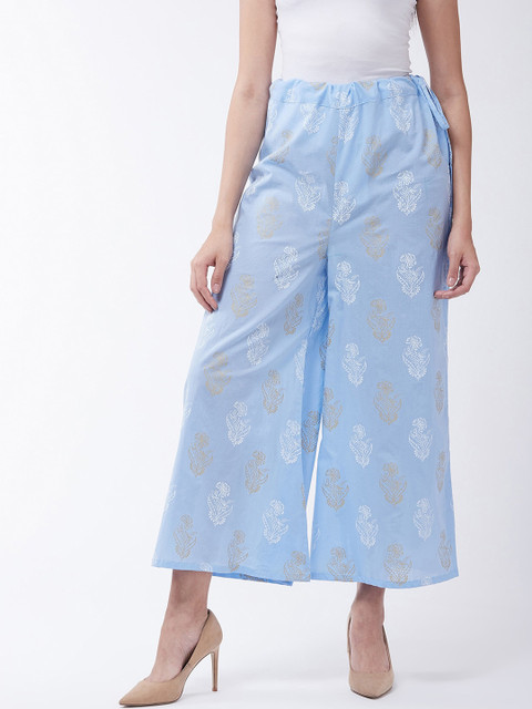 

InWeave Women Blue & White Madhubani Printed Cropped Flared Palazzos