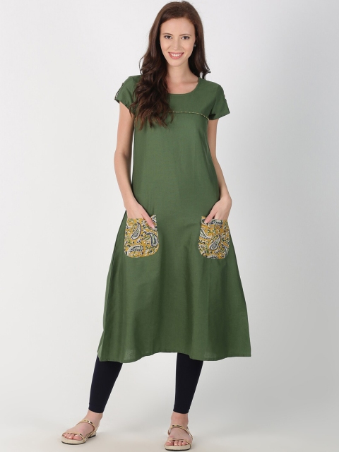 

Saffron Threads Women Green Solid A-Line Kurta