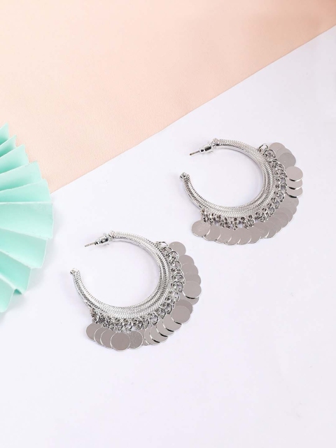TOKYO TALKIES X rubans FASHION ACCESSORIES Silver-Toned & White Circular Hoop Earrings