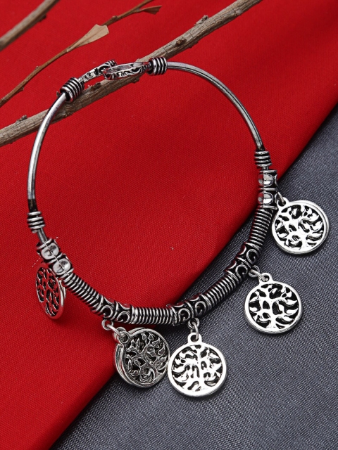 

ZeroKaata Silver-Toned Oxidised Charm Bracelet