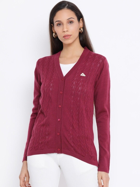 

Monte Carlo Women Magenta Pink Self Design Cardigan Sweater