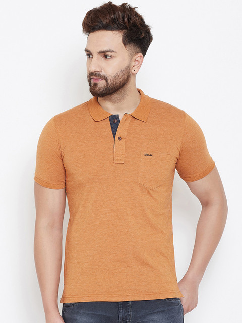 

Adobe Men Orange Solid Polo Collar T-shirt