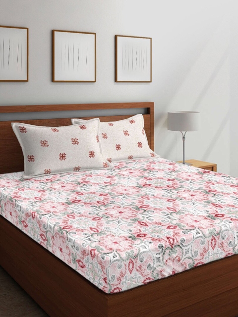

Boutique Living India Off-White & Red Floral 144 TC Cotton 1 King Bedsheet with 2 Pillow Covers