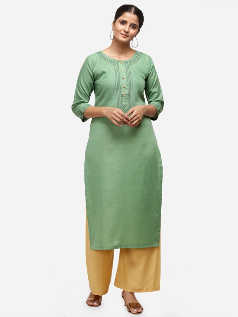 Silk Bazar Women Green Solid Straight Kurta