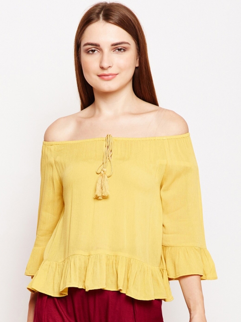 

Oxolloxo Women Yellow Solid Bardot Top