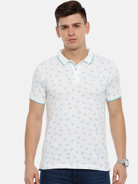 

Classic Polo Men White & Turquoise Blue Floral Print Polo Collar T-shirt