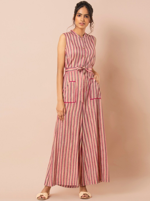 

INDYA Women Pink & Purple Striped Basic Jumpsuit