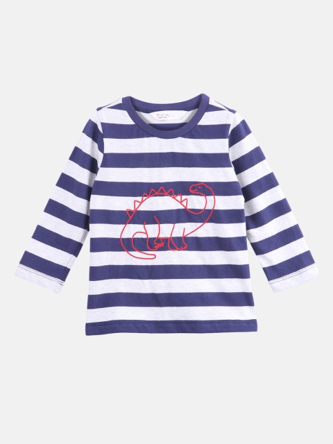 

Beebay Boys Navy Blue White Striped Round Neck Pure Cotton T-shirt