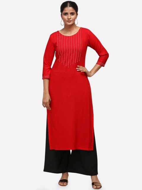 

Silk Bazar Women Red Solid Straight Kurta