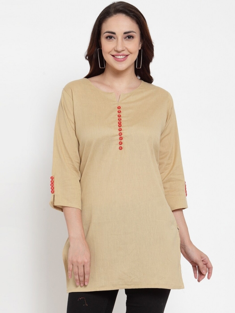 

Baani Beige Solid Cotton Tunic