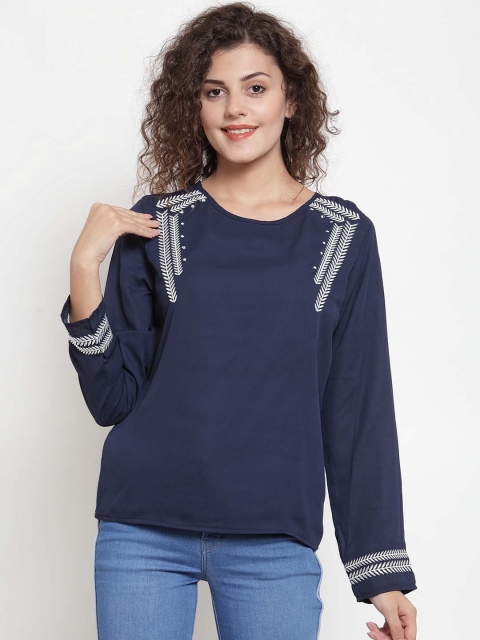 

Global Republic Women Navy Blue & White Embroidered Top