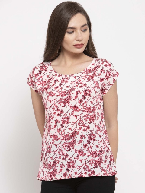 

DOOR74 Women Red & White Floral Printed Top