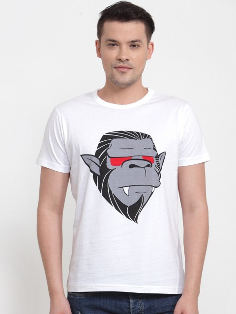 

DOOR74 Men White & Grey Printed Round Neck T-shirt