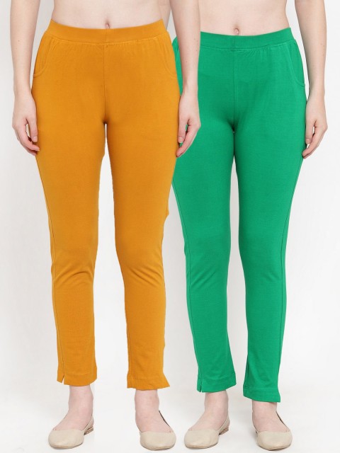 

TAG 7 Women Pack Of 2 Solid Straight-Fit Ankle-Length Leggings, Green