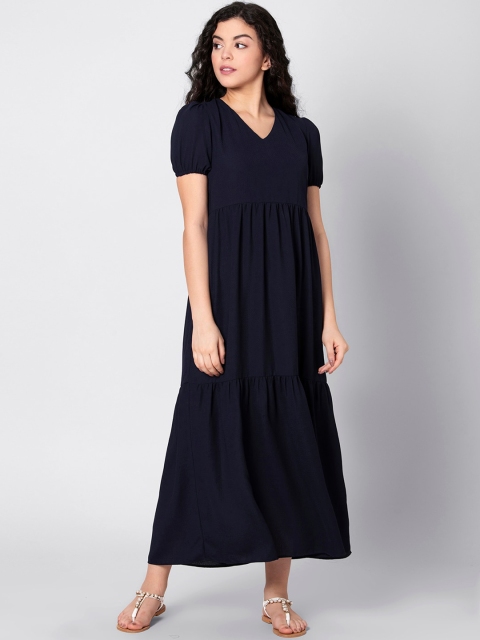 

FabAlley Women Blue Solid Maxi Dress