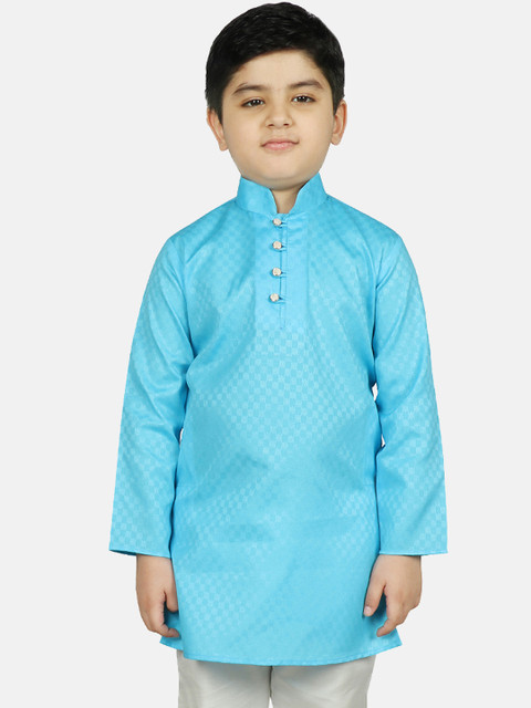 

SG YUVRAJ Boys Turquoise Blue Woven Design Straight Kurta