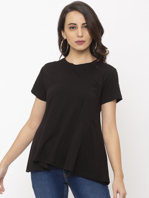 

Globus Women Black Solid A-Line Pure Cotton Top