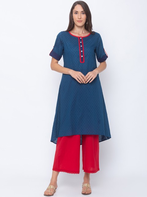 

Globus Women Blue Woven Design A-Line Kurta