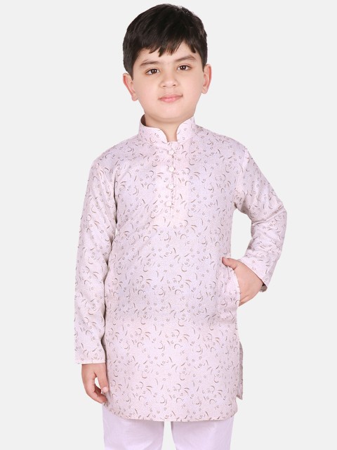 

SG YUVRAJ Boys Pink & Brown Printed Straight Kurta