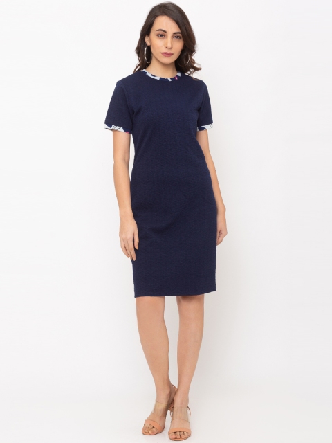 

Globus Women Navy Blue Self Design Sheath Dress