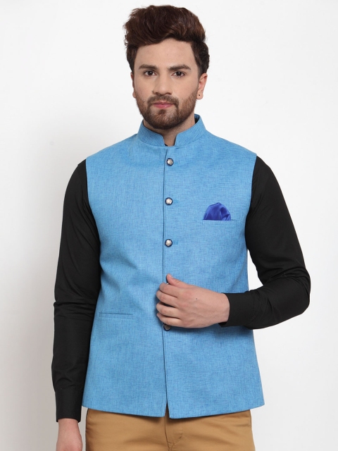 

MAXENCE Men Blue Solid Woven Design Nehru Jacket