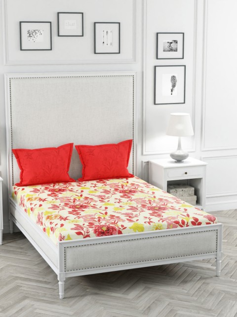

Portico New York Yellow & Orange Floral 144 TC Cotton 1 Queen Bedsheet with 2 Pillow Covers