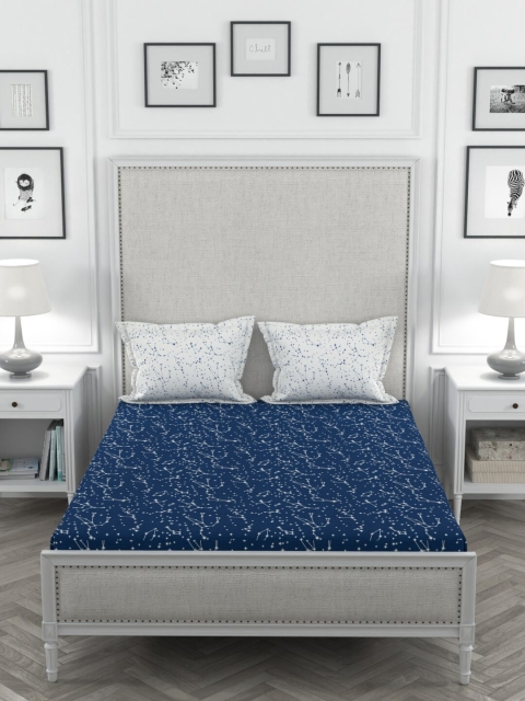 

Portico New York Blue Abstract 144 TC Cotton 1 Queen Bedsheet with 2 Pillow Covers